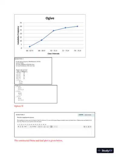 Data Visualization and Distribution Analysis: Stem-and-Leaf Plot, Frequency Distribution, and Graphical Representation - Page 3 preview image