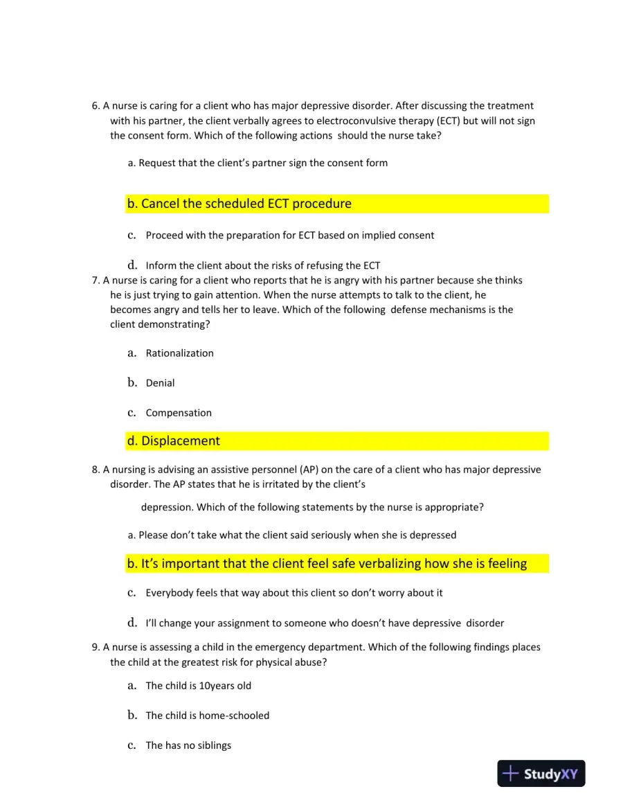 2023 ATI RN Mental Health Practice Exam With Answers (70 Solved Questions), page 4