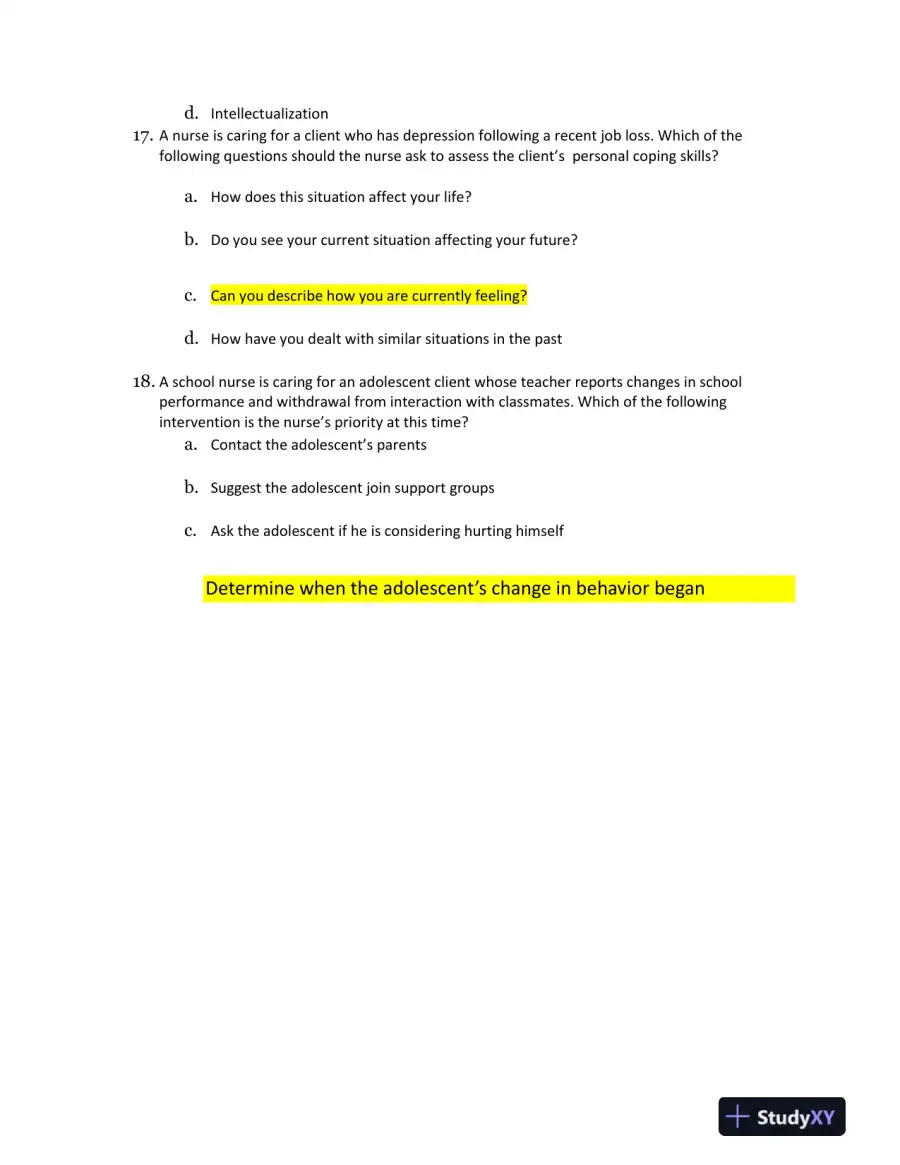 2023 ATI RN Mental Health Practice Exam With Answers (70 Solved Questions), page 7