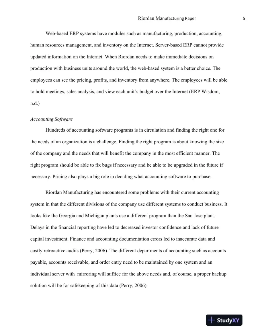 Evaluating Financial and Technological Solutions for Enhancing Operational Efficiency at Riordan Manufacturing, page 6