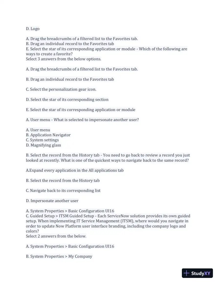 CSA Service Now Preparation Practice Exam with Answers (170 Solved Questions), page 5