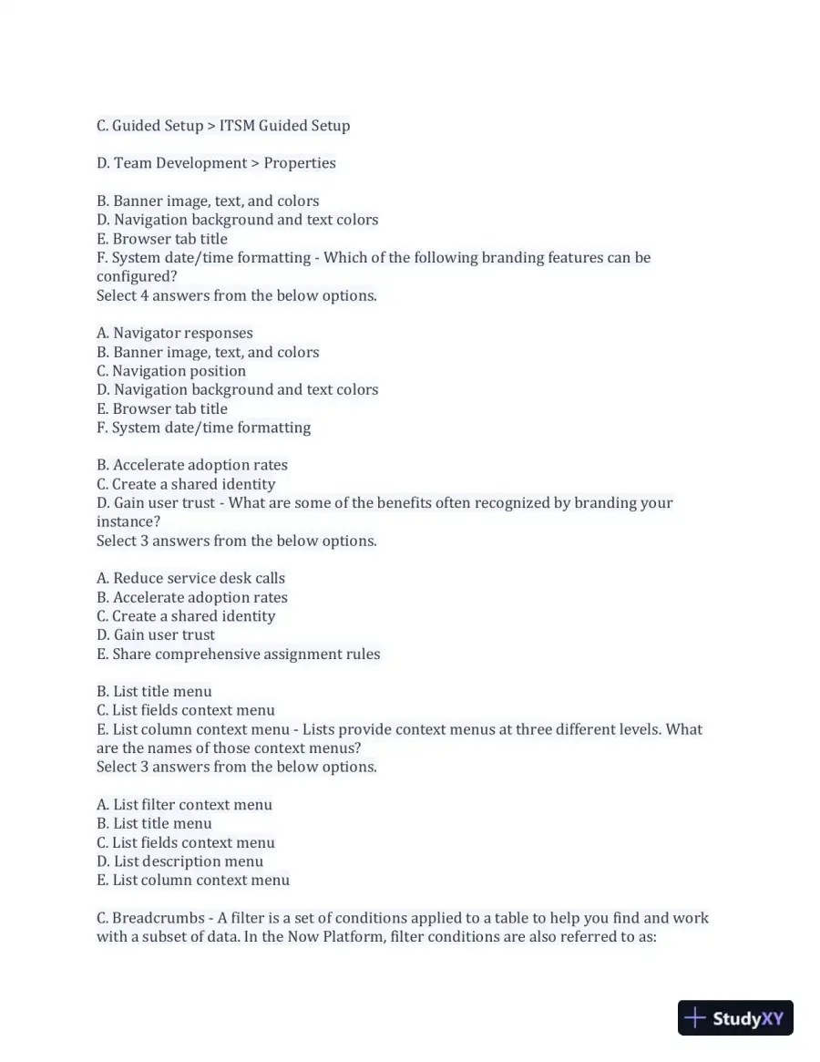 CSA Service Now Preparation Practice Exam with Answers (170 Solved Questions), page 6