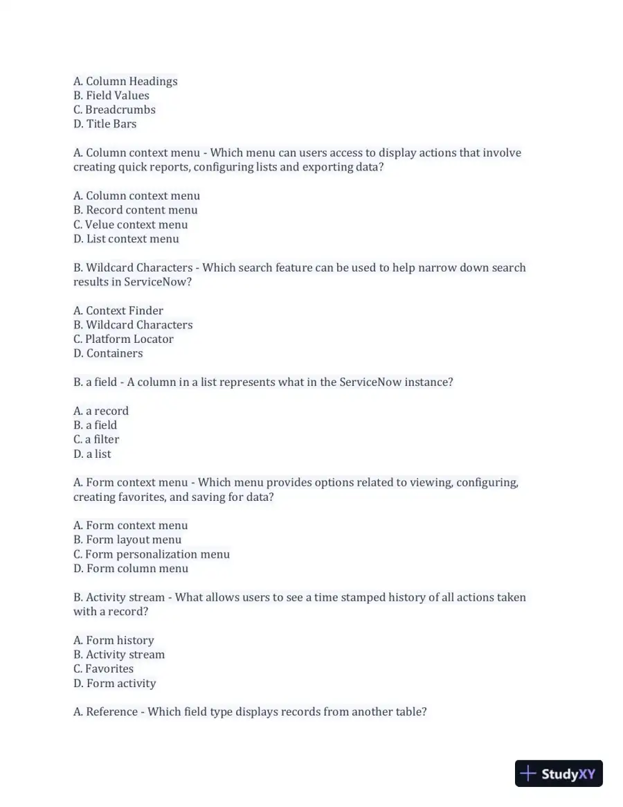 CSA Service Now Preparation Practice Exam with Answers (170 Solved Questions), page 7