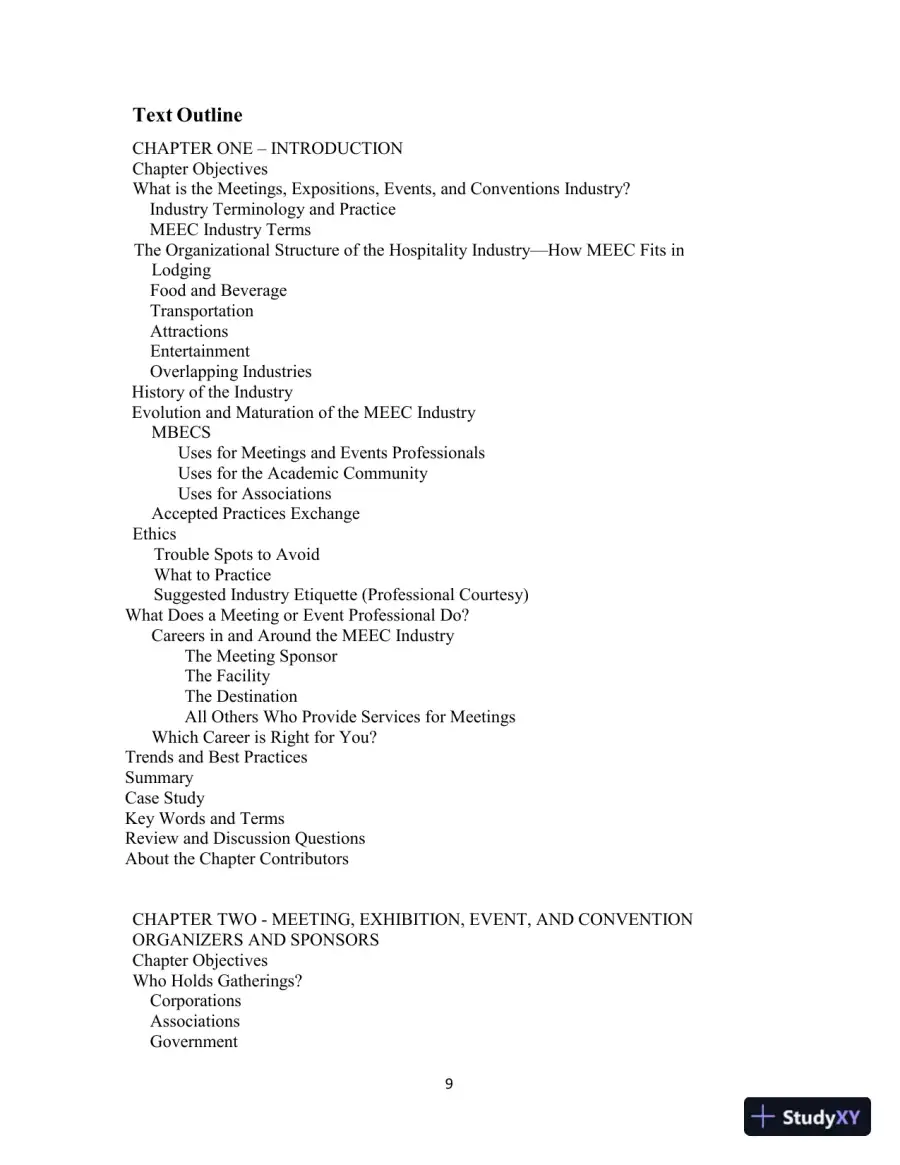 Meetings, Expositions, Events, and Conventions: An Introduction to the Industry, 5th Edition Solution Manual, page 9