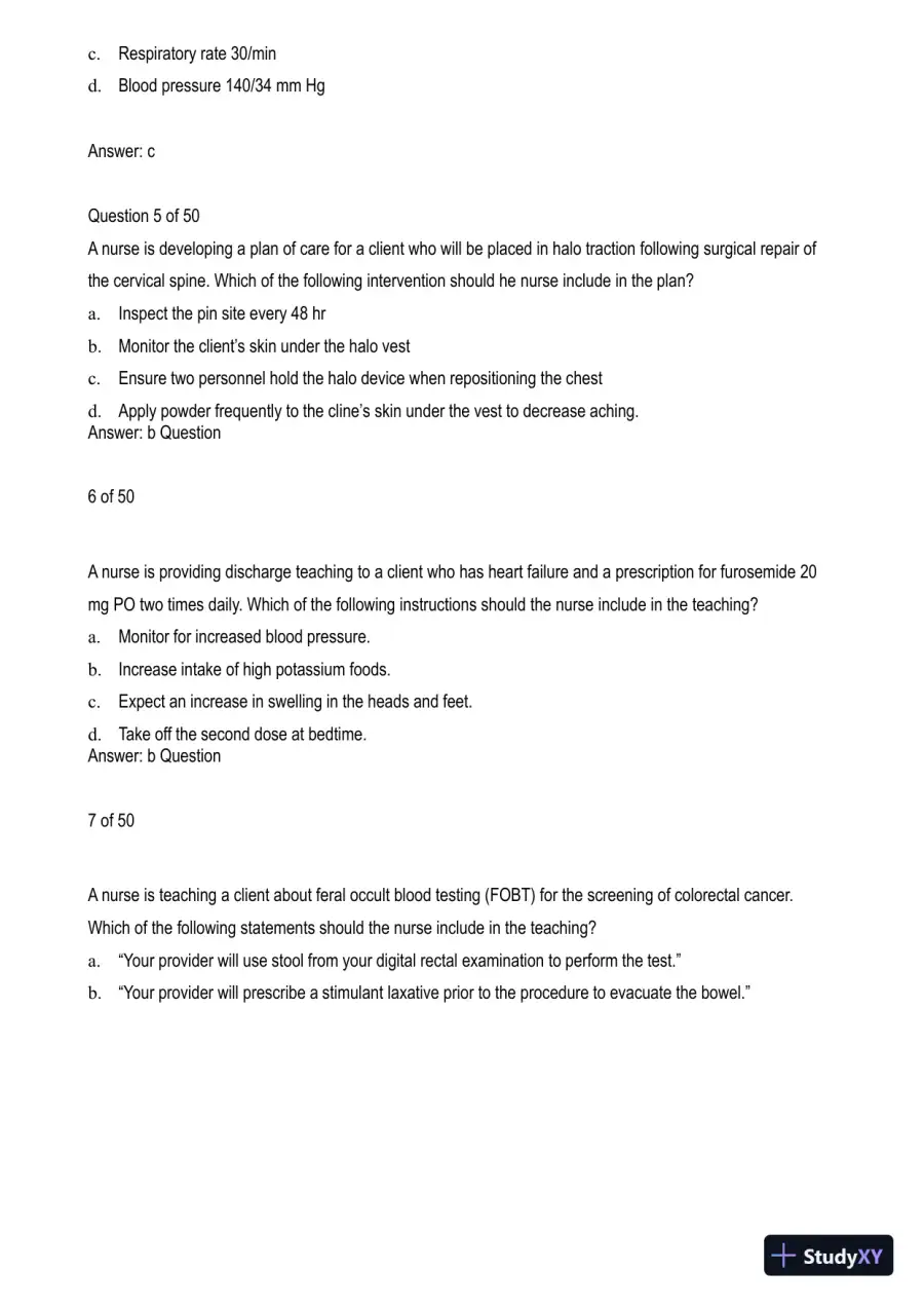 Adult Medical Surgical Assessment 2 Practice Exam with Answers (50 Solved Questions), page 3