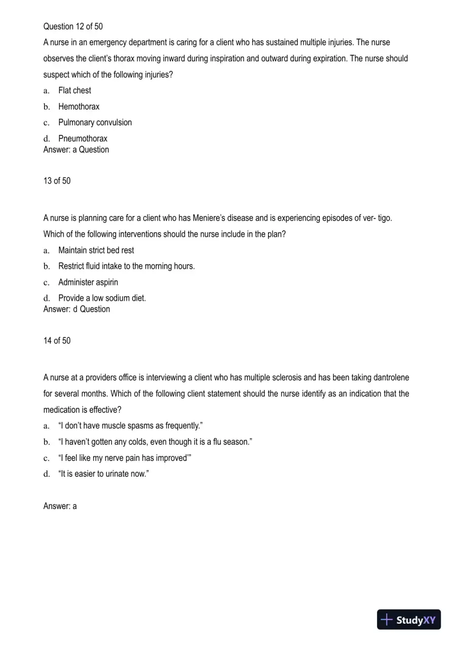 Adult Medical Surgical Assessment 2 Practice Exam with Answers (50 Solved Questions), page 5