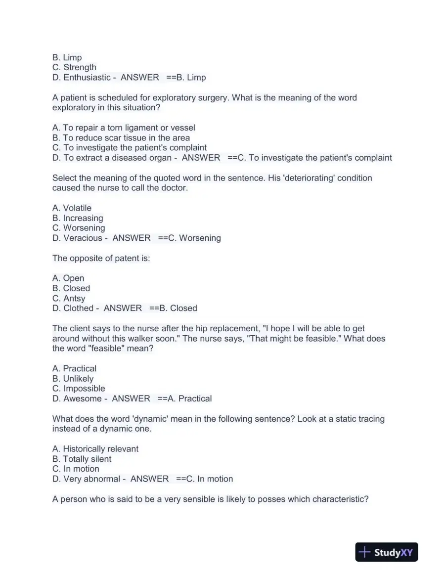 HESI math, vocab, grammer, reading comp, a&p Practice Exam With Answers (1133 Solved Questions), page 10