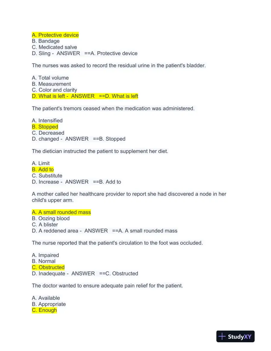 HESI math, vocab, grammer, reading comp, a&p Practice Exam With Answers (1133 Solved Questions), page 3