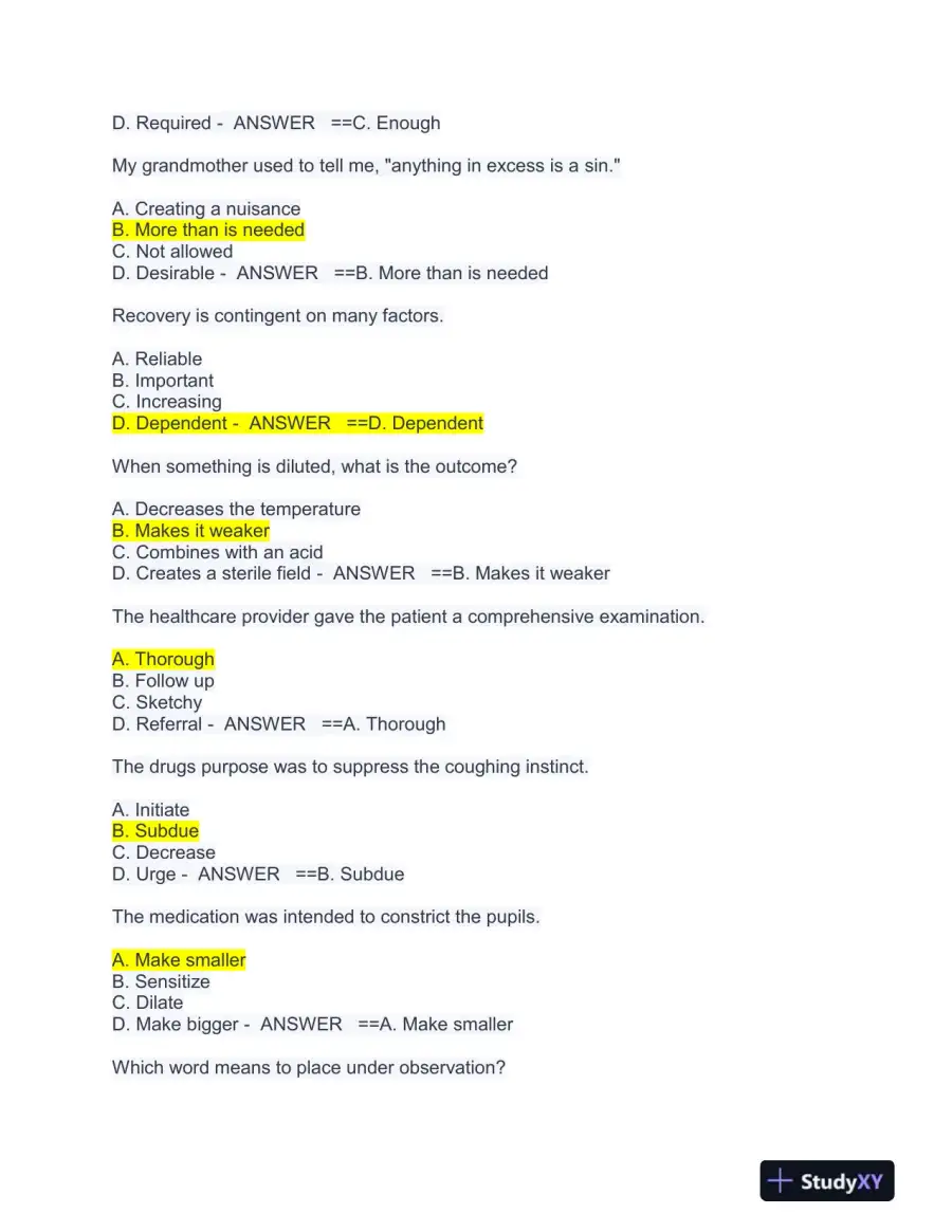 HESI math, vocab, grammer, reading comp, a&p Practice Exam With Answers (1133 Solved Questions), page 4