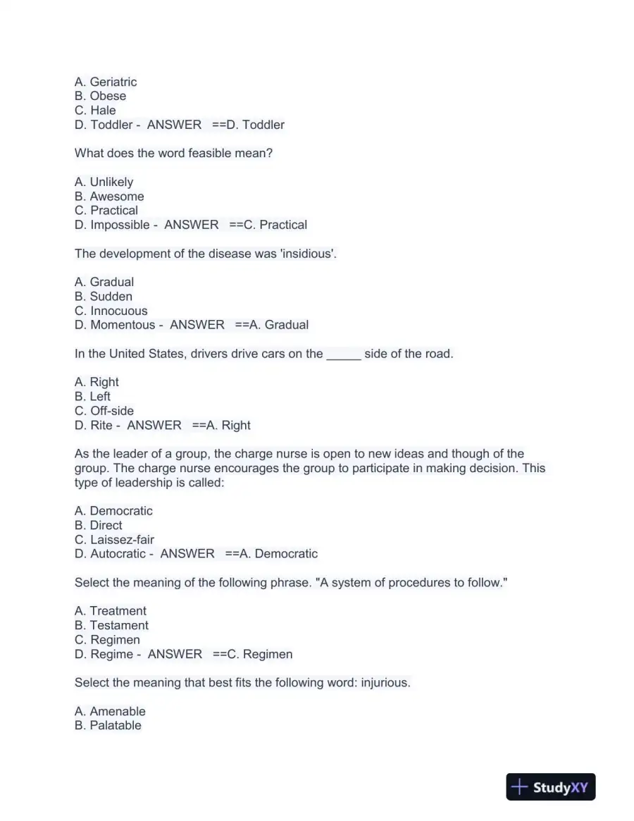 HESI math, vocab, grammer, reading comp, a&p Practice Exam With Answers (1133 Solved Questions), page 8