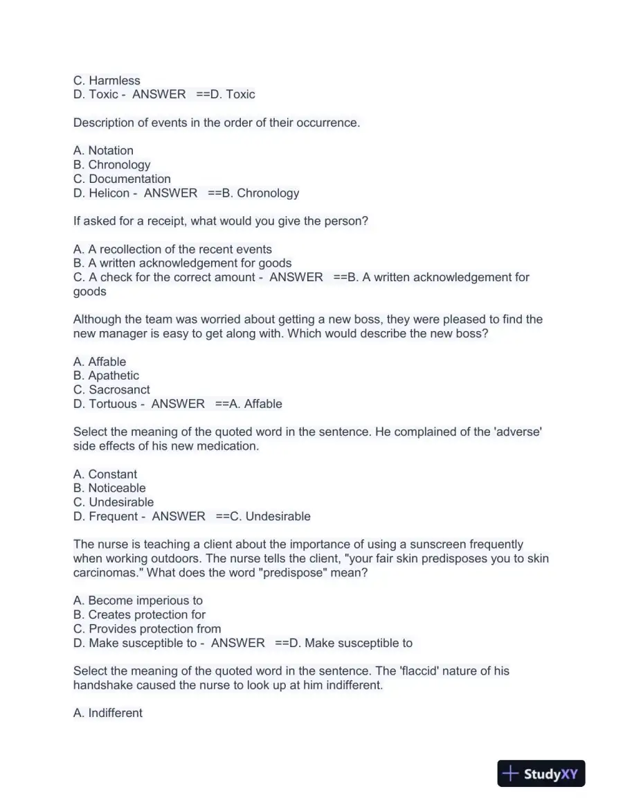 HESI math, vocab, grammer, reading comp, a&p Practice Exam With Answers (1133 Solved Questions), page 9