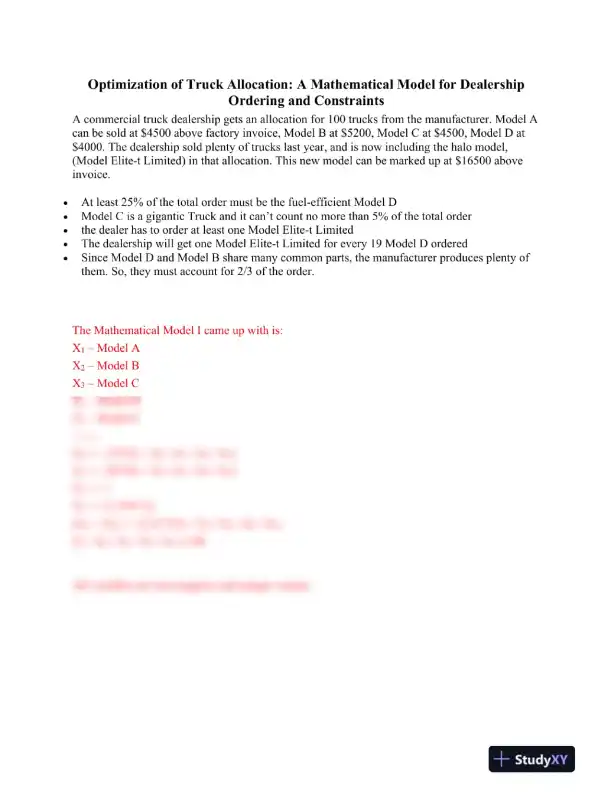 Optimization of Truck Allocation: A Mathematical Model for Dealership Ordering and Constraints - Page 1 preview image