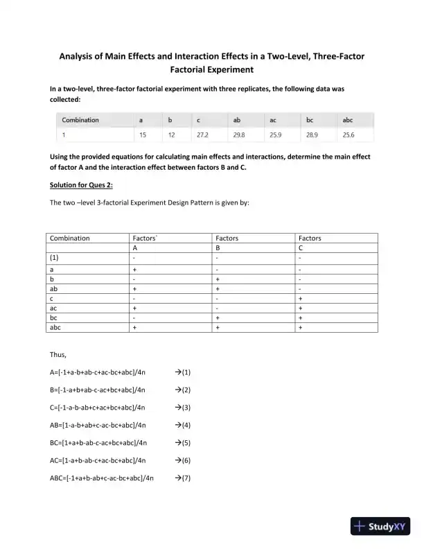 Analysis Of Main Effects And Interaction Effects In a Two-Level, Three-Factor Factorial Experiment - Page 1 preview image
