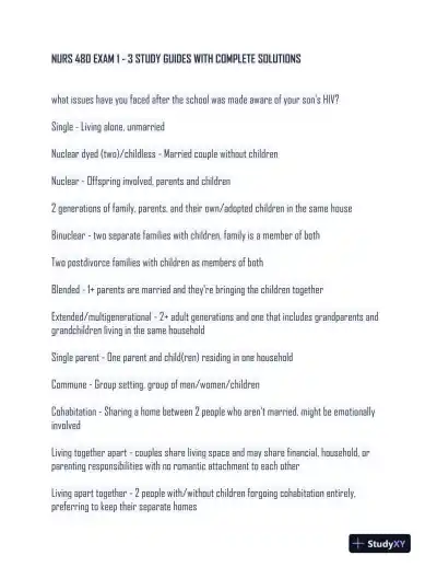 NURS480 Nursing Diagnosis Study Guide Practice Exam With Answers (250 Solved Questions) - Page 1 preview image