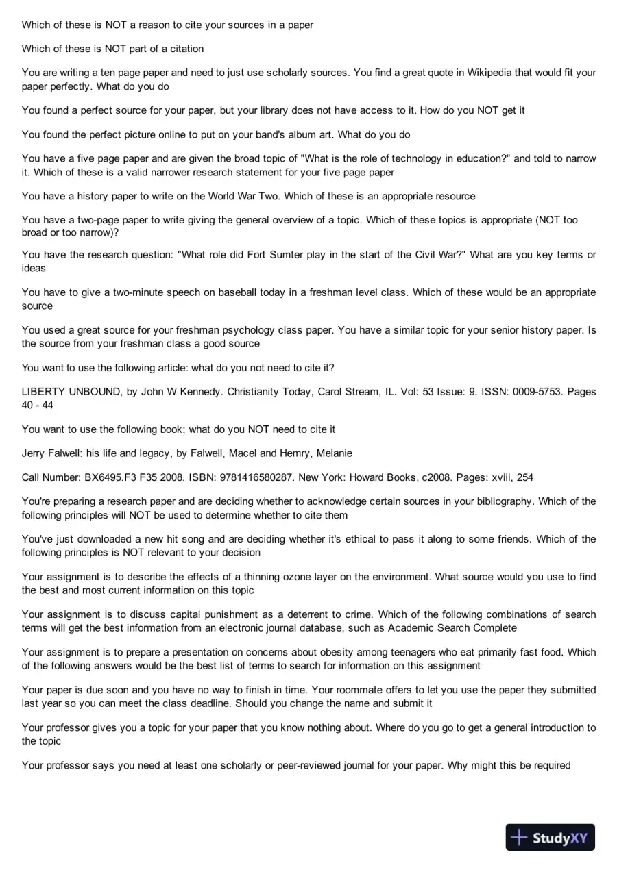 Liberty University INFT 101 Information Literacy Pre Test Complete Solution Correct Answer Key, page 3