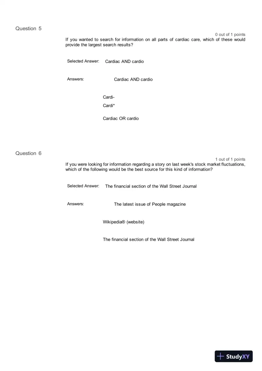 Liberty University INFT 101 Information Literacy Pre Test Complete Solution Correct Answer Key, page 5