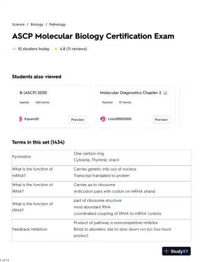 2020 ASCP Molecular Biology Certification Exam With Answers (100 Solved Questions) - Page 1 preview image