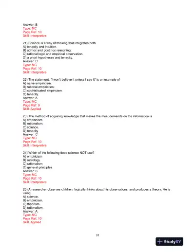 Test Bank for Research Methods: A Process of Inquiry, 9th Edition - Page 11 preview image