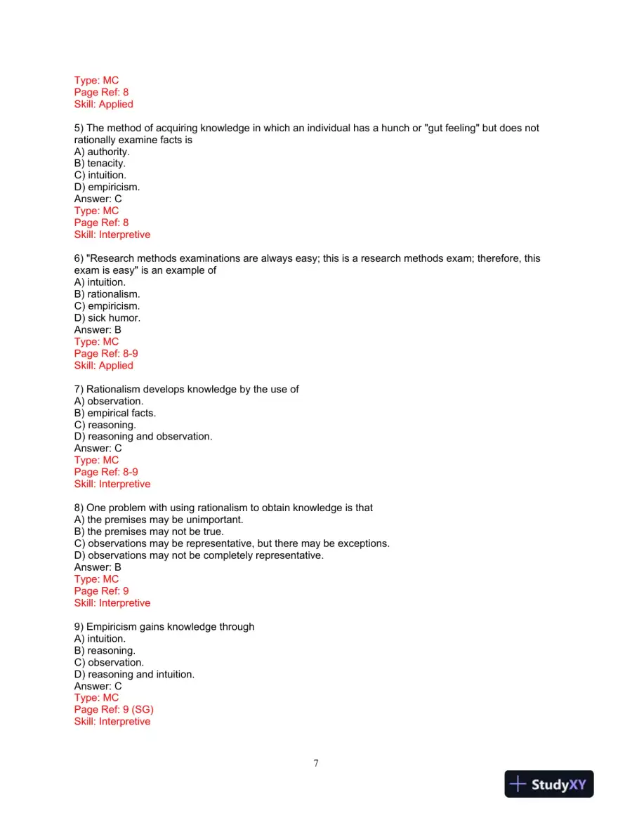Test Bank for Research Methods: A Process of Inquiry, 9th Edition, page 8