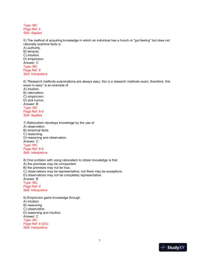 Test Bank for Research Methods: A Process of Inquiry, 9th Edition - Page 8 preview image
