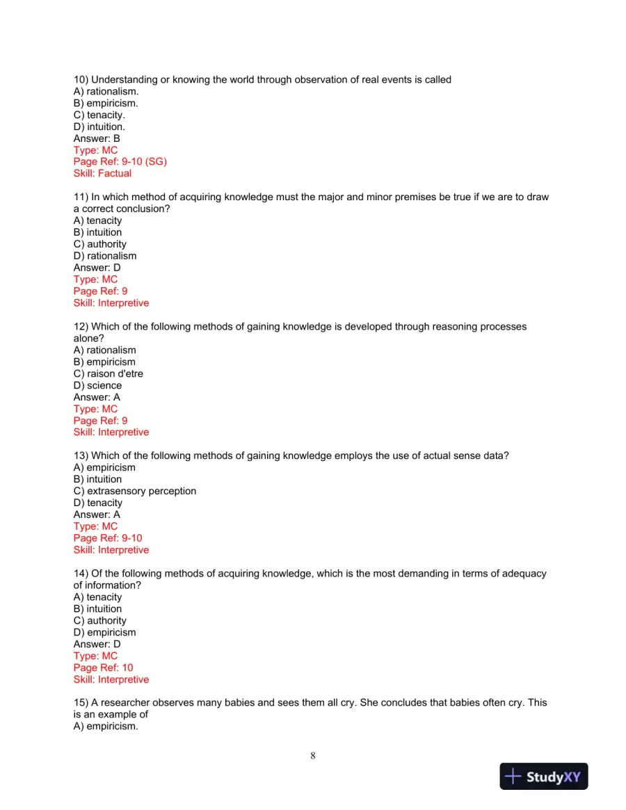 Test Bank for Research Methods: A Process of Inquiry, 9th Edition, page 9