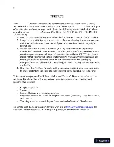 Industrial Relations In Canada, Second Edition Solution Manual - Page 7 preview image