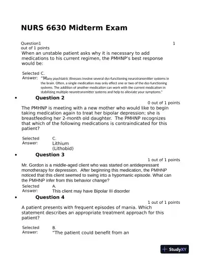 2021 NURS6630 Walden University Psychopathology Mid term Exam With Answers (76 Solved Questions) - Page 1 preview image