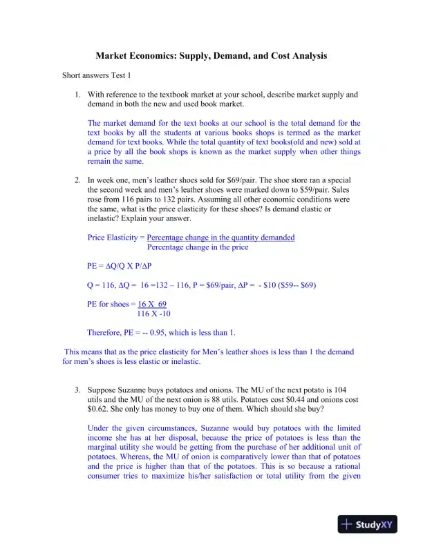 Market Economics: Supply, Demand, and Cost Analysis - Page 1 preview image