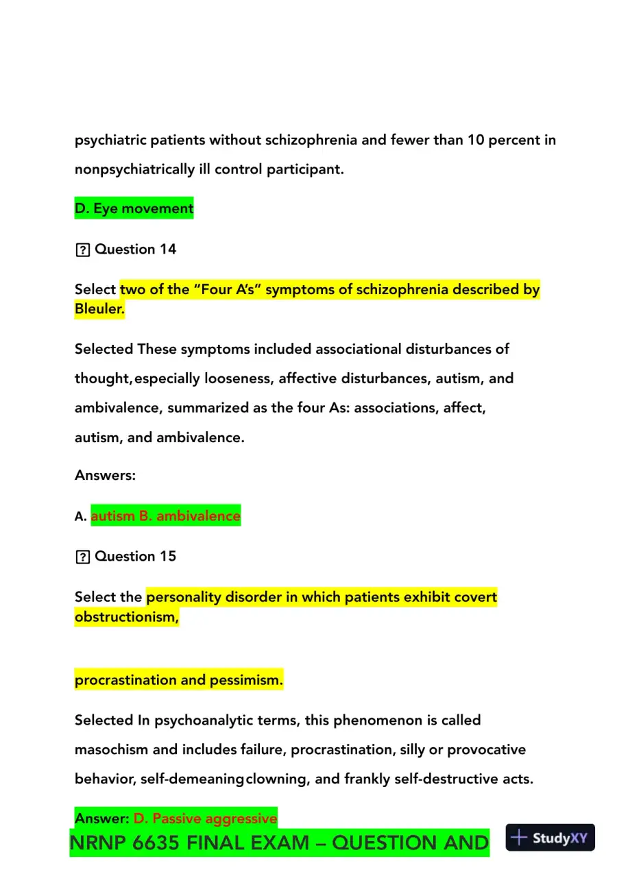 2023-2024 NRNP6635 Psychopathology Final Real Exam With Answers (210 Solved Questions), page 10