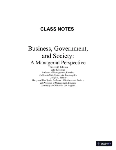 Lecture Notes For Business, Government, And Society: A Managerial Perspective, 13th Edition - Page 1 preview image