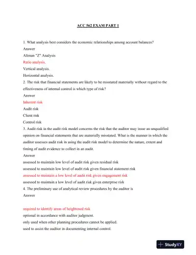 ACC 562 Exam PART 1 - Page 1 preview image