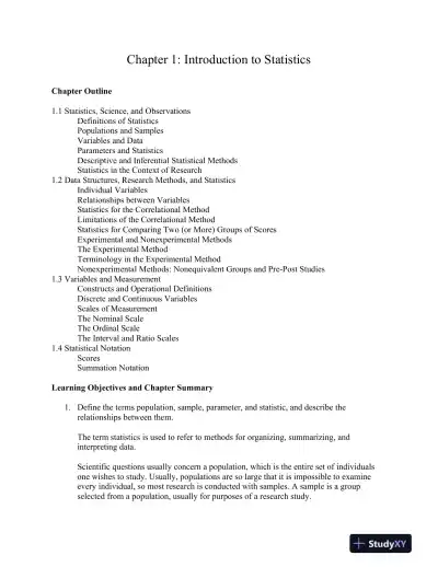 Statistics For The Behavioral Sciences, 10th Edition Solution Manual - Page 1 preview image