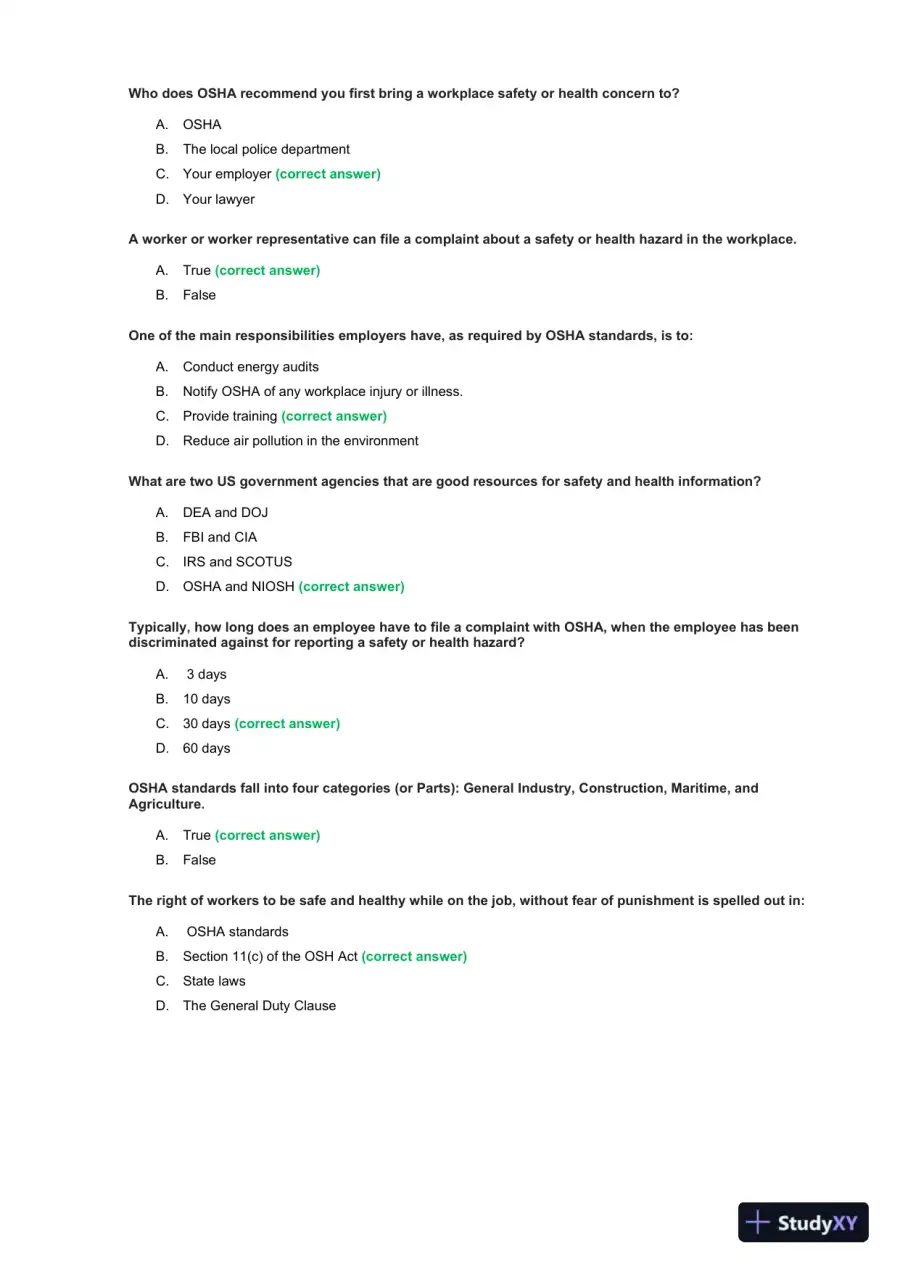 OSHA Construction Final Exam With Answers (435 Solved Questions), page 12