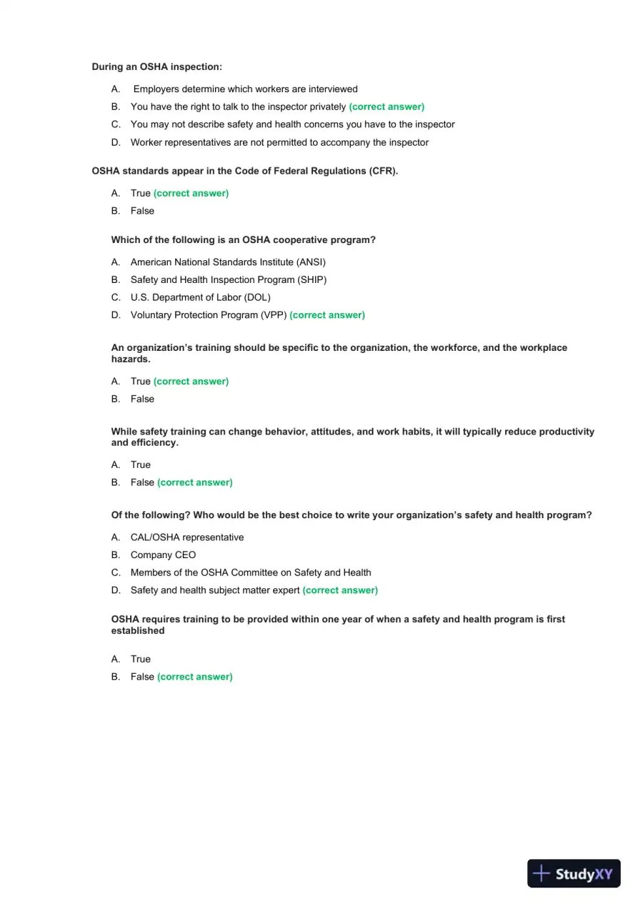 OSHA Construction Final Exam With Answers (435 Solved Questions), page 13