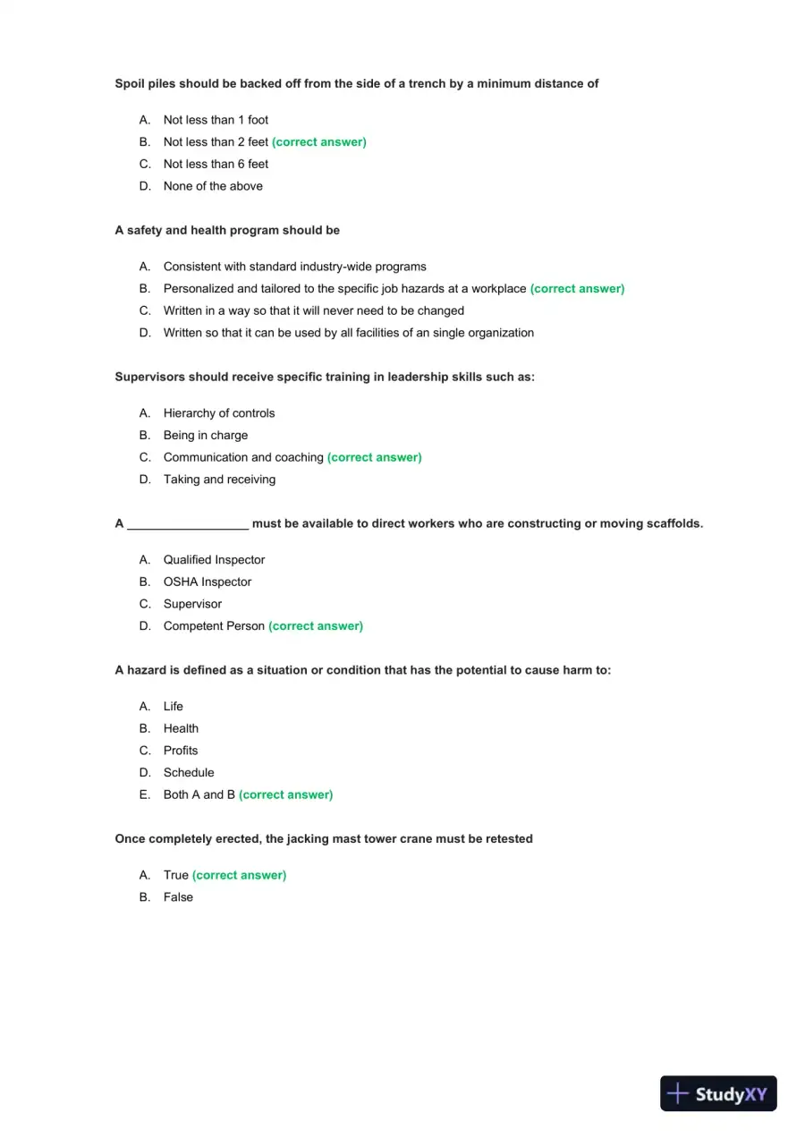 OSHA Construction Final Exam With Answers (435 Solved Questions), page 7