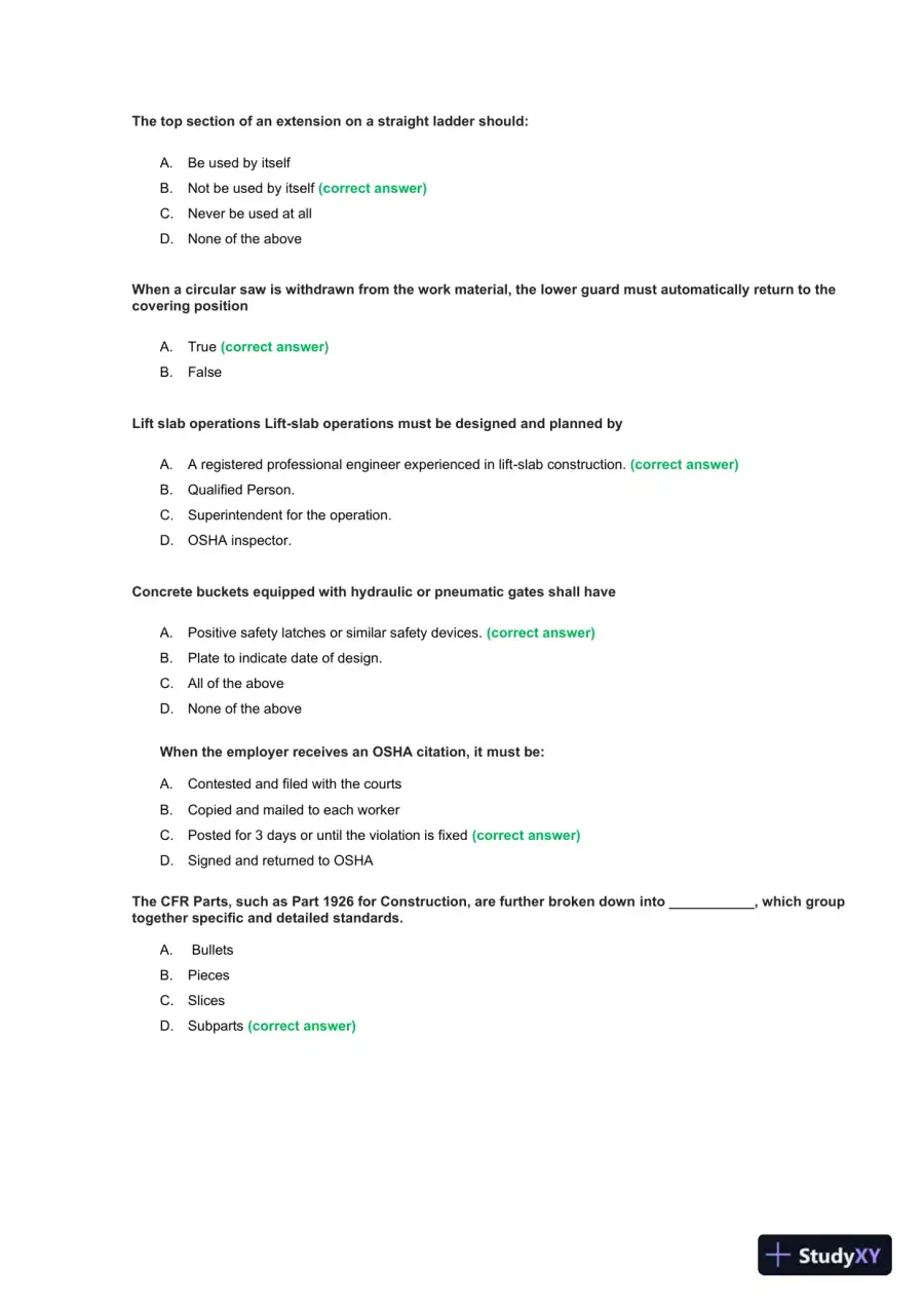 OSHA Construction Final Exam With Answers (435 Solved Questions), page 8