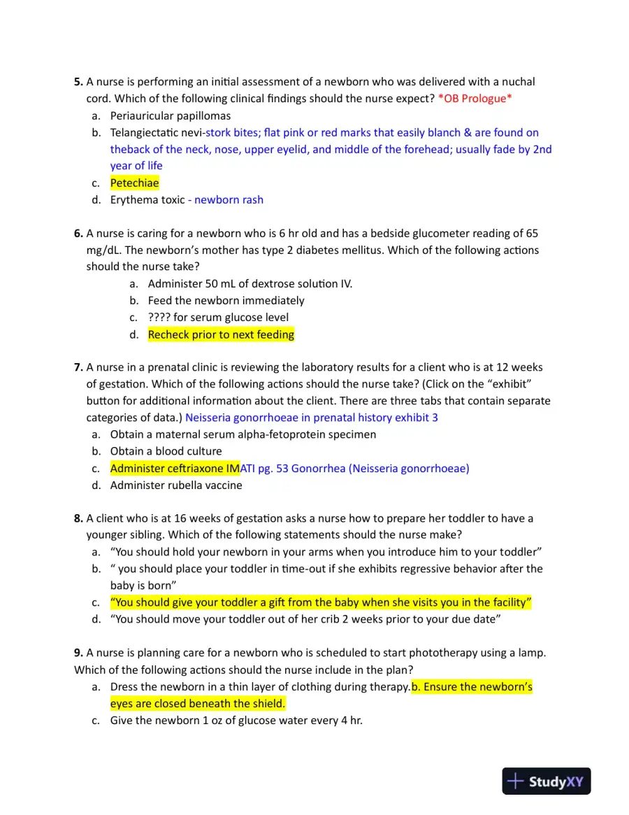 2019, 2023 ATI RN Maternal Newborn Nursing Protected Exam With Answers (70 Solved Questions), page 3