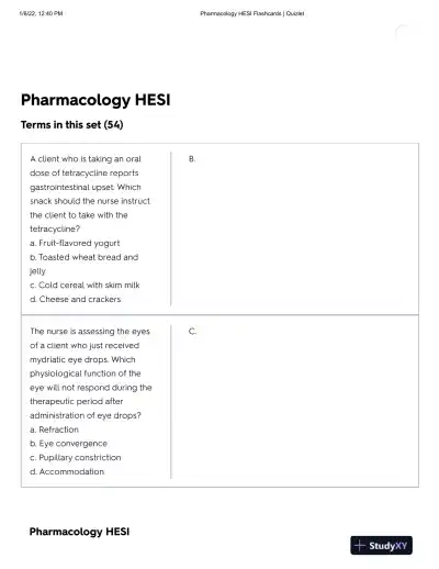 2022 HESI Pharmacology Practice Exam With Answers (47 Solved Questions) - Page 1 preview image