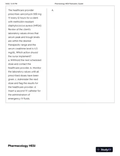 2022 HESI Pharmacology Practice Exam With Answers (47 Solved Questions) - Page 4 preview image