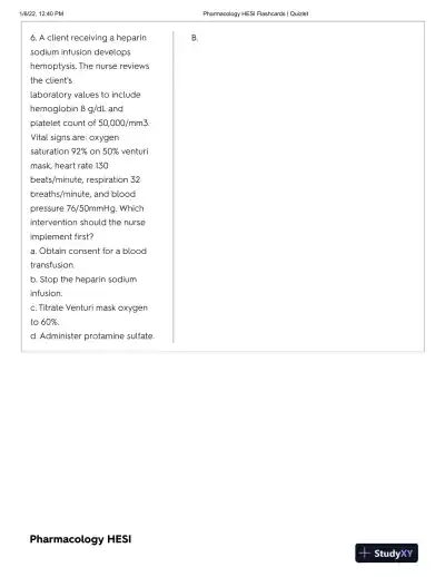 2022 HESI Pharmacology Practice Exam With Answers (47 Solved Questions) - Page 6 preview image