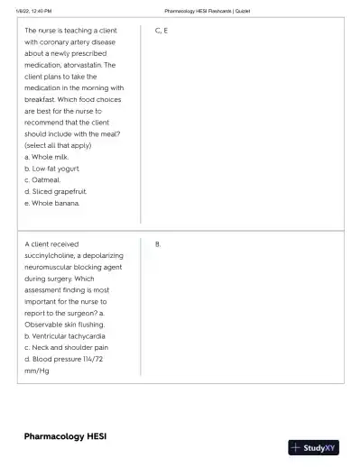 2022 HESI Pharmacology Practice Exam With Answers (47 Solved Questions) - Page 7 preview image
