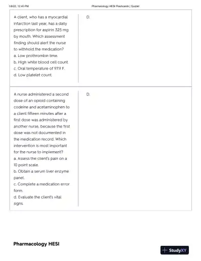 2022 HESI Pharmacology Practice Exam With Answers (47 Solved Questions) - Page 8 preview image