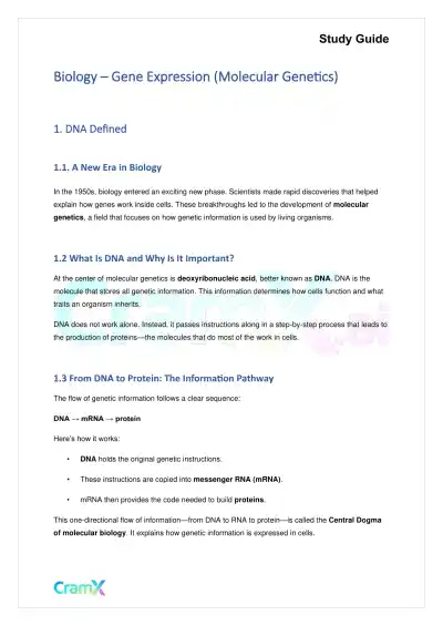 Biology - Gene Expression (Molecular Genetics) - Page 1 preview image