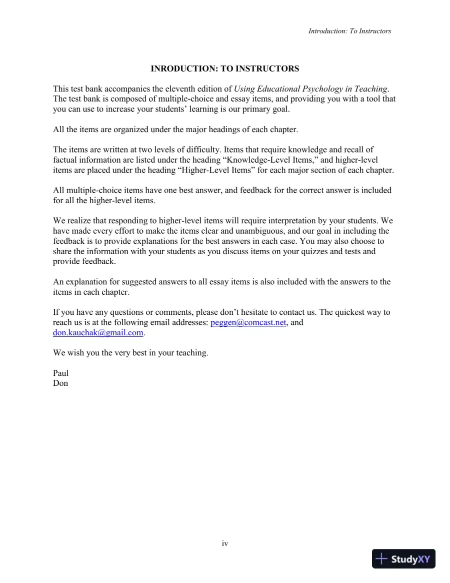 Test Bank for Using Educational Psychology in Teaching, 11th Edition, page 4