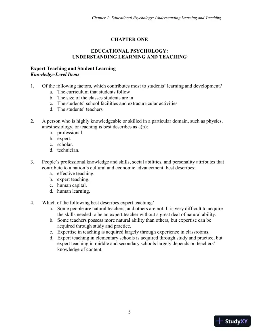 Test Bank for Using Educational Psychology in Teaching, 11th Edition, page 5