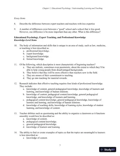 Test Bank for Using Educational Psychology in Teaching, 11th Edition - Page 7 preview image