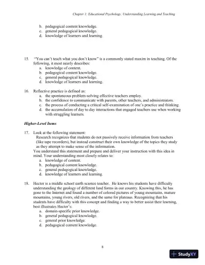 Test Bank for Using Educational Psychology in Teaching, 11th Edition - Page 8 preview image