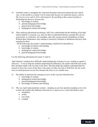 Test Bank for Using Educational Psychology in Teaching, 11th Edition - Page 9 preview image