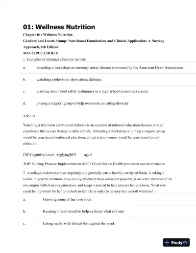 Test Bank For Nutritional Foundations And Clinical Applications: A Nursing Approach, 6th Edition - Page 1 preview image