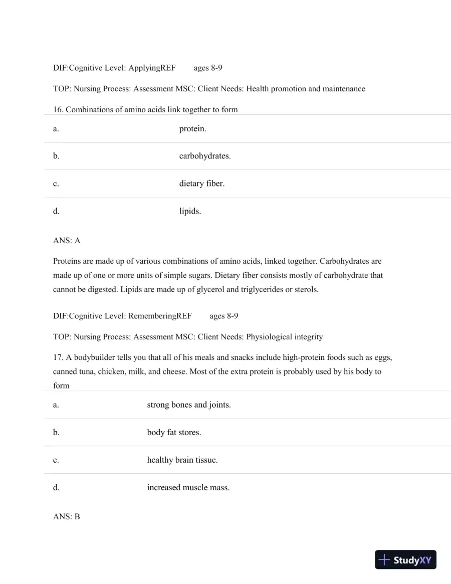 Test Bank For Nutritional Foundations And Clinical Applications: A Nursing Approach, 6th Edition, page 11